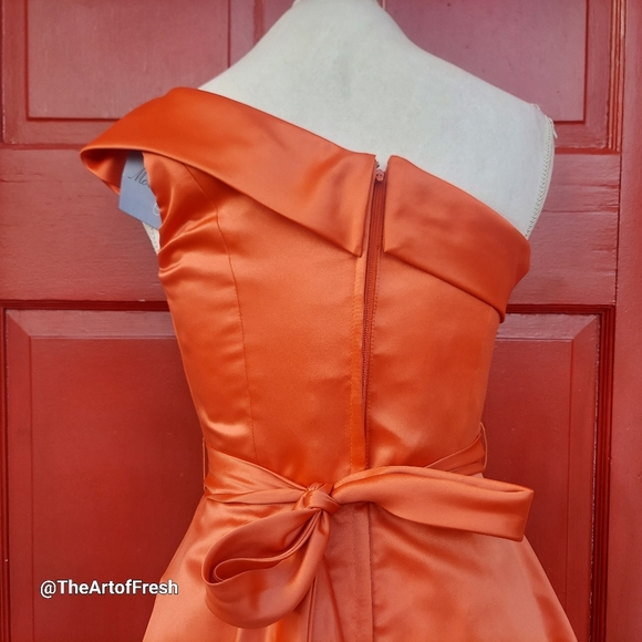 NWT Morilee Off the Shoulder Formal Orange Flounce Midi Formal Prom Dress - Picture 5 of 14